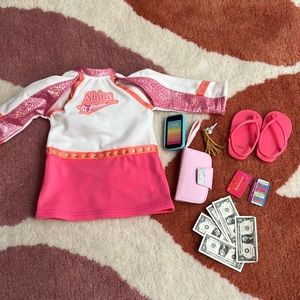 American Girl Cheer Outfit Joss Wallet  Bonus :Cards Keys Phone Sandals Phone